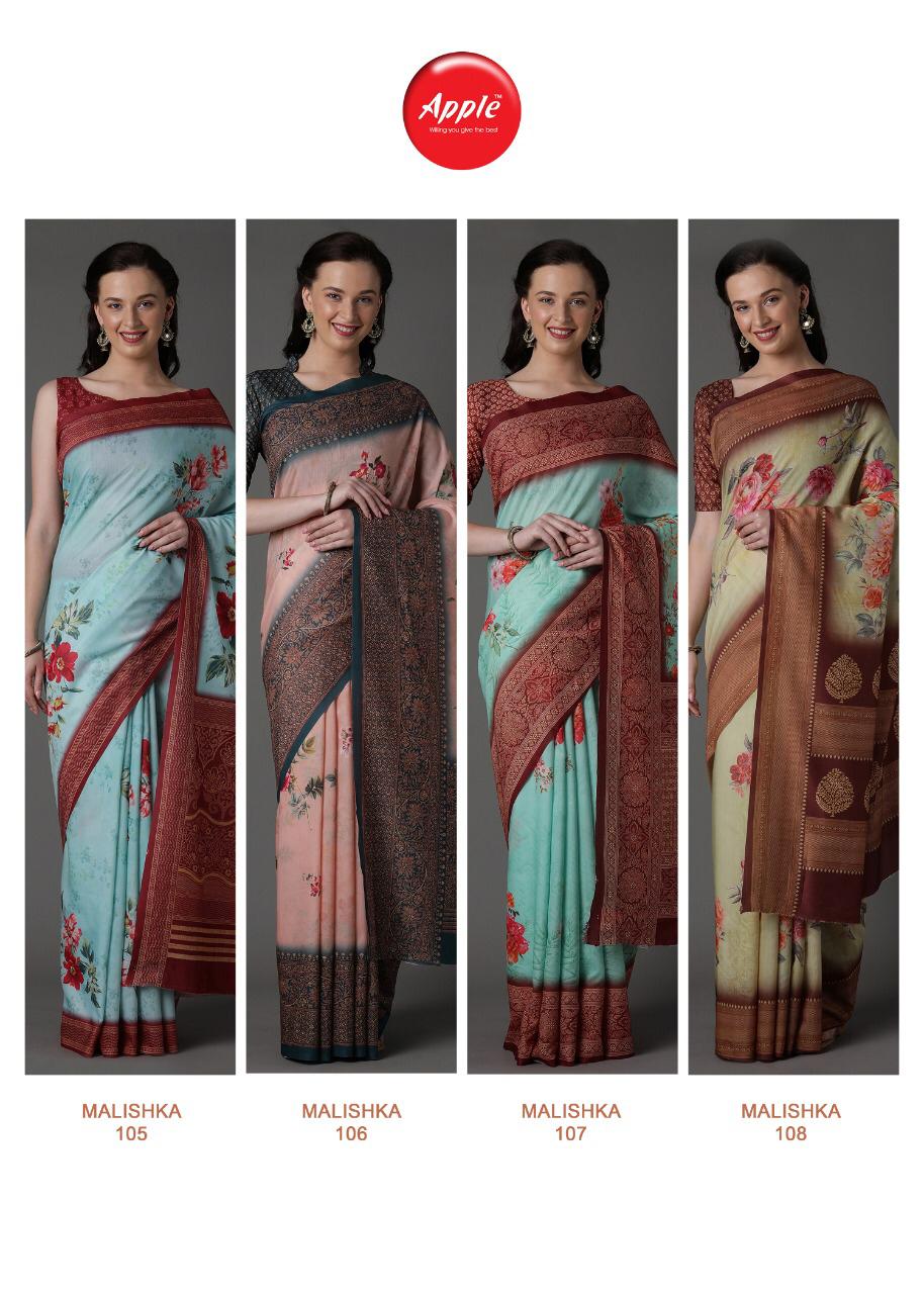 APPLE MALISHKA Latest Casual Daily Wear Muslin Silk Digital Printed Saree Collection